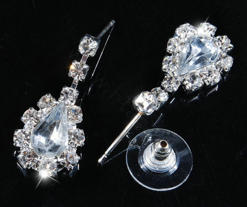 Vintage Wedding Bridal Jewelry Alloy Clear Rhinestone Water-drop Statement Necklace Earrings Set