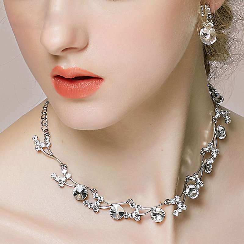 Vintage Wedding Bridal Jewelry Alloy Pearl Rhinestone Crystal Tiaras Necklace Earrings Set