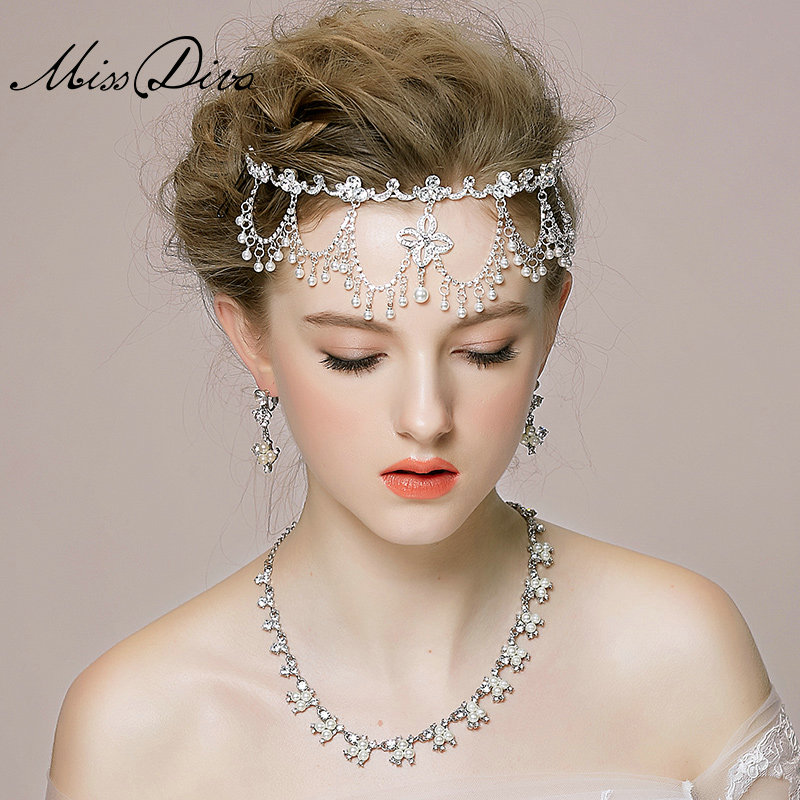 Vintage Wedding Bridal Jewelry Alloy Pearl Tassel Rhinestone Crystal Tiaras Necklace Earrings Set