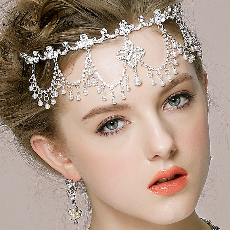 Vintage Wedding Bridal Jewelry Alloy Pearl Tassel Rhinestone Crystal Tiaras Necklace Earrings Set