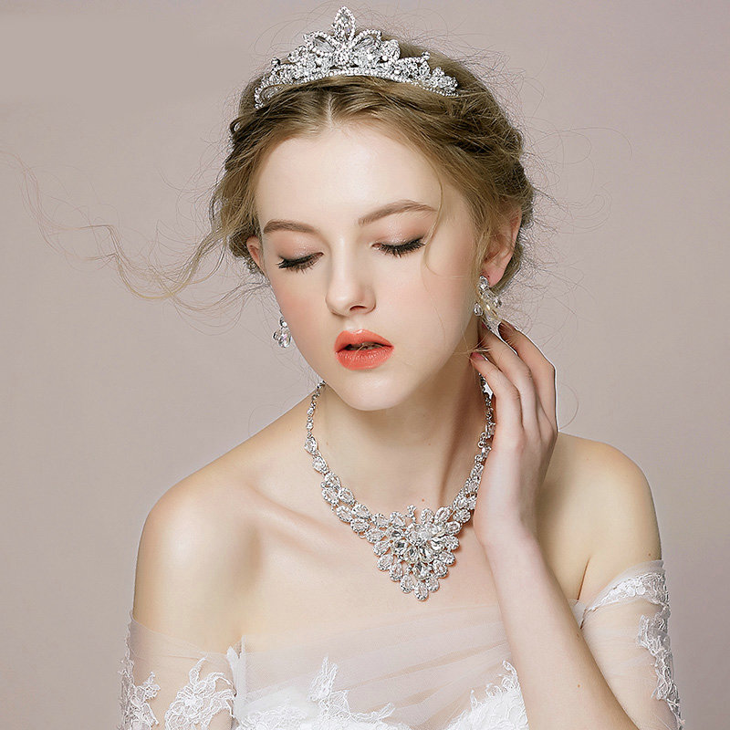 Vintage Wedding Bridal Jewelry Alloy Phoenix Rhinestone Crystal Beads Tiaras Necklace Earrings Set