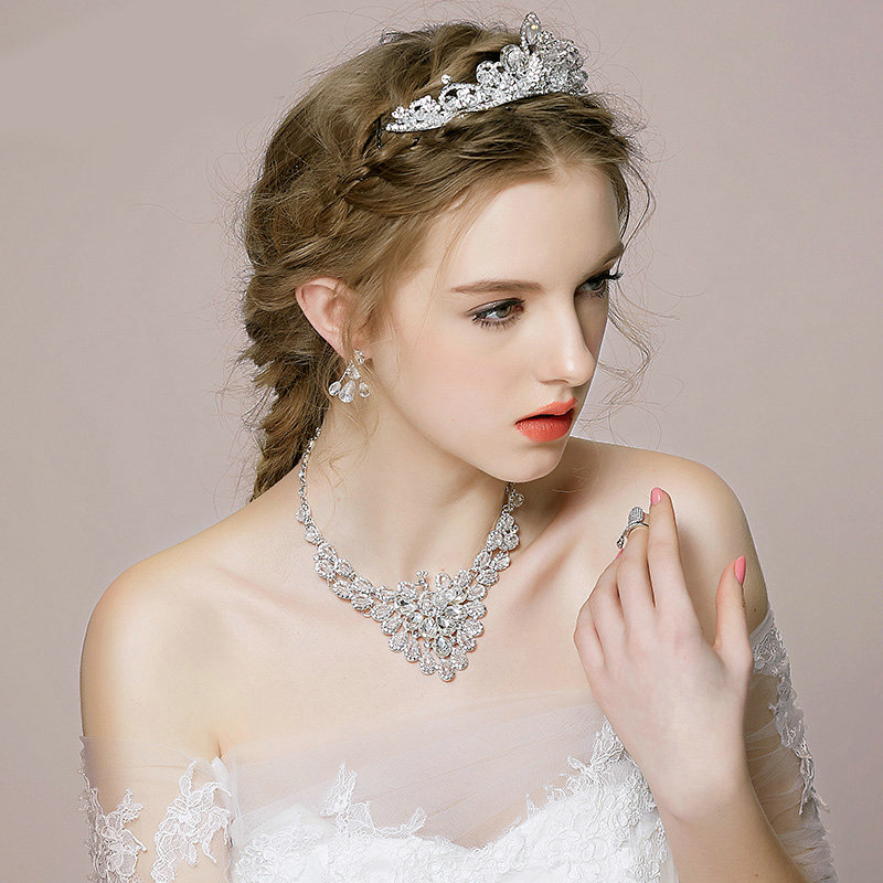 Vintage Wedding Bridal Jewelry Alloy Phoenix Rhinestone Crystal Beads Tiaras Necklace Earrings Set