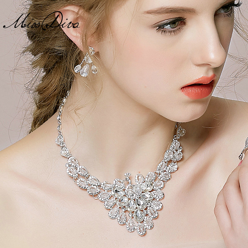 Vintage Wedding Bridal Jewelry Alloy Phoenix Rhinestone Crystal Beads Tiaras Necklace Earrings Set