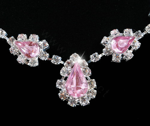 Vintage Wedding Bridal Jewelry Alloy Pink Rhinestone Water-drop Statement Necklace Earrings Set