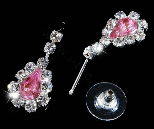 Vintage Wedding Bridal Jewelry Alloy Pink Rhinestone Water-drop Statement Necklace Earrings Set