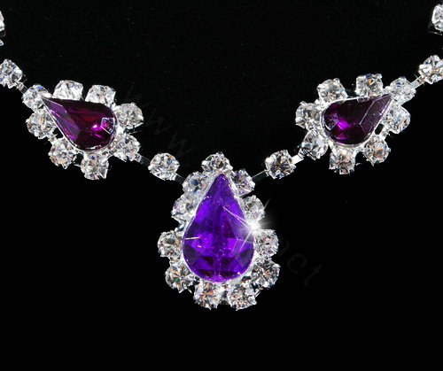 Vintage Wedding Bridal Jewelry Alloy Purple Rhinestone Water-drop Statement Necklace Earrings Set