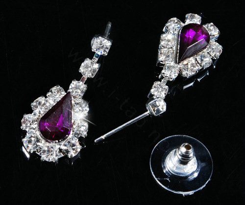 Vintage Wedding Bridal Jewelry Alloy Purple Rhinestone Water-drop Statement Necklace Earrings Set