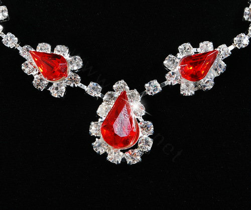 Vintage Wedding Bridal Jewelry Alloy Red Rhinestone Water-drop Statement Necklace Earrings Set