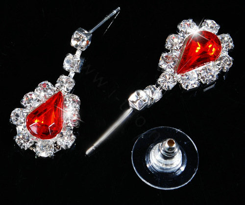 Vintage Wedding Bridal Jewelry Alloy Red Rhinestone Water-drop Statement Necklace Earrings Set