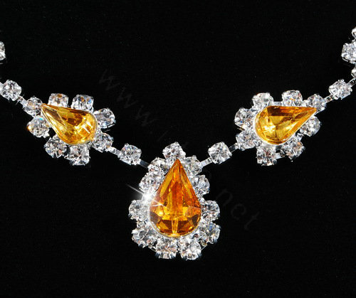 Vintage Wedding Bridal Jewelry Alloy Yellow Rhinestone Water-drop Statement Necklace Earrings Set
