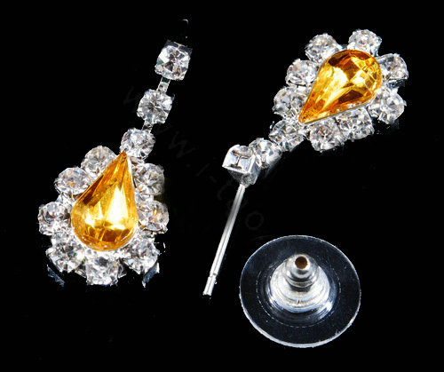 Vintage Wedding Bridal Jewelry Alloy Yellow Rhinestone Water-drop Statement Necklace Earrings Set
