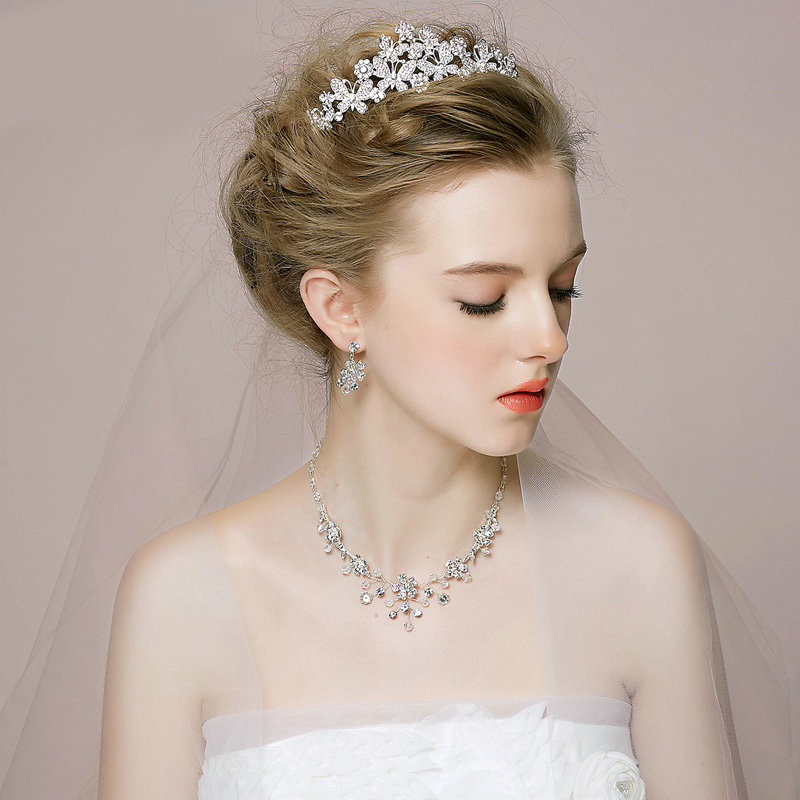 Vintage Wedding Bridal Jewelry Butterfly Flower Rhinestone Crystal Bead Tiaras Necklace Earrings Set
