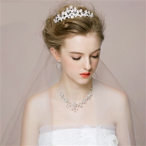Vintage Wedding Bridal Jewelry Butterfly Flower Rhinestone Crystal Bead Tiaras Necklace Earrings Set