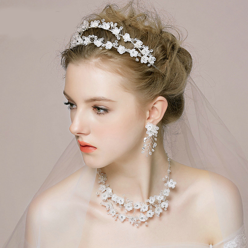 Vintage Wedding Bridal Jewelry Forest girl Flower Rhinestone Crystal Bead Tiaras Necklace Earrings Set