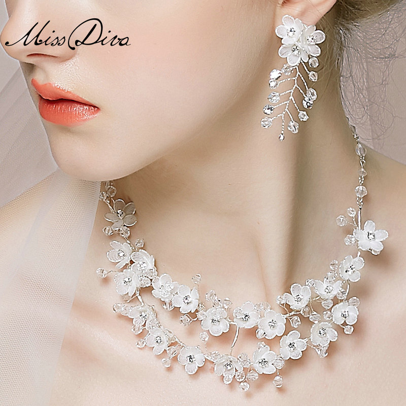 Vintage Wedding Bridal Jewelry Forest girl Flower Rhinestone Crystal Bead Tiaras Necklace Earrings Set