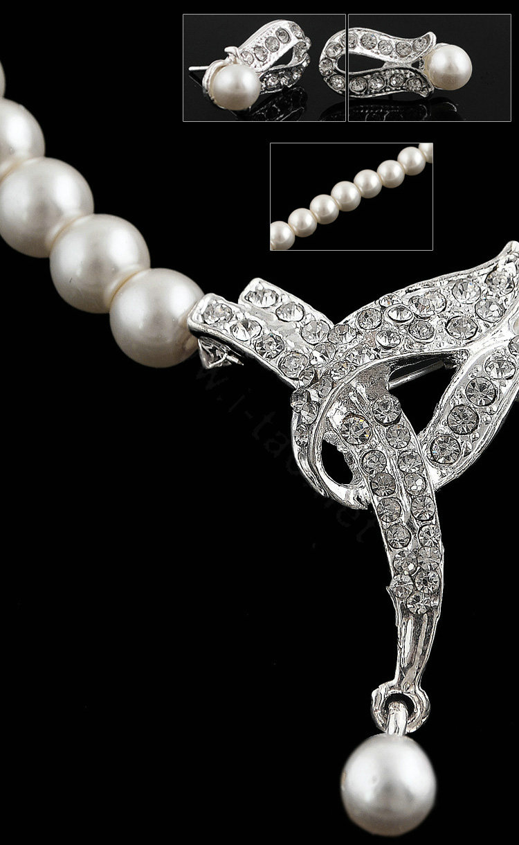 Vintage Wedding Bridal Jewelry Rhinestone Pearl Necklace Chain Earrings Set Bride Party
