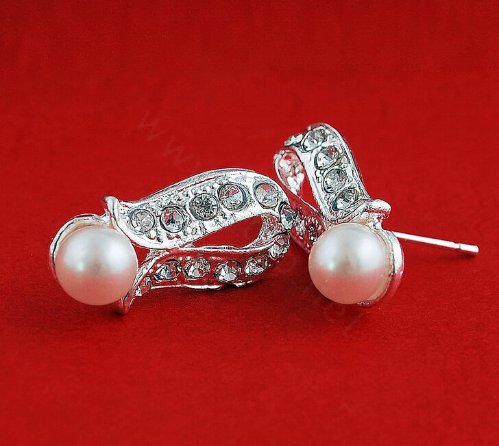 Vintage Wedding Bridal Jewelry Rhinestone Pearl Necklace Chain Earrings Set Bride Party
