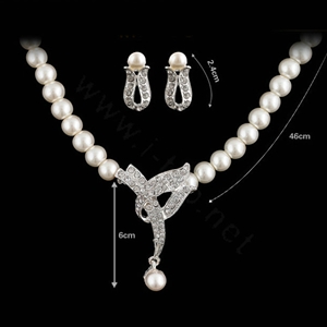 Vintage Wedding Bridal Jewelry Rhinestone Pearl Necklace Chain Earrings Set Bride Party