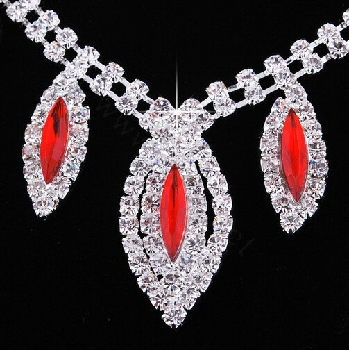 Vintage Wedding Bridal Jewelry Sapphire Red Rhinestone Diamond Bib Necklace Earrings Set