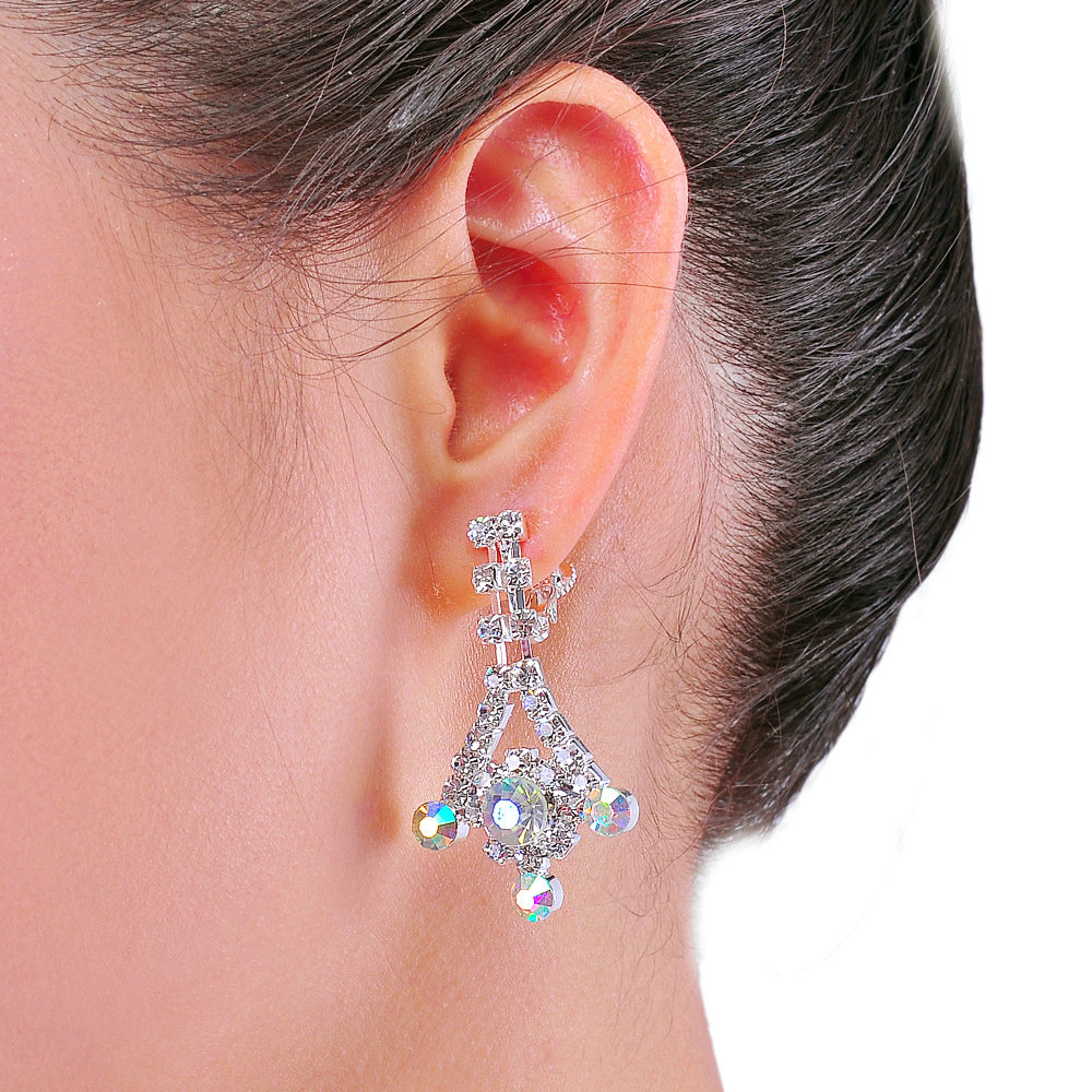 Vintage Wedding Bridal Party Jewelry Alloy Flower Multilayer AB Rhinestone Bib Necklace Earrings Set