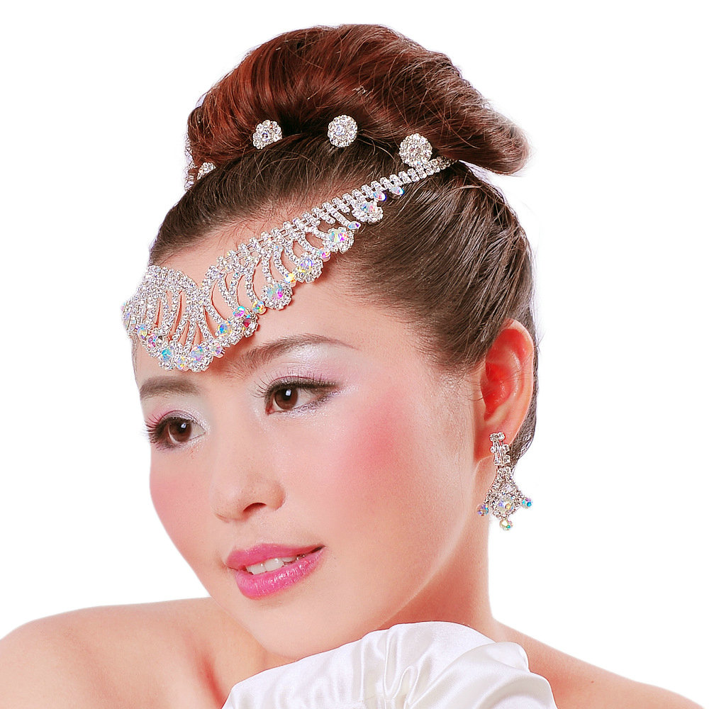 Vintage Wedding Bridal Party Jewelry Alloy Flower Multilayer AB Rhinestone Bib Necklace Earrings Set