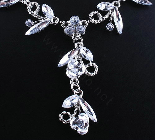 Vintage Wedding Bridal Party Jewelry Alloy Rhinestone Flower vine Pendant Necklace Earrings Set