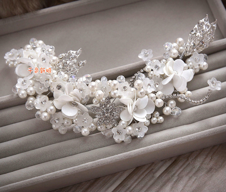 Wedding Headdress By hand Rhinestone Pearl Crystal Beads Flower Bridal Headband Hair Accessories