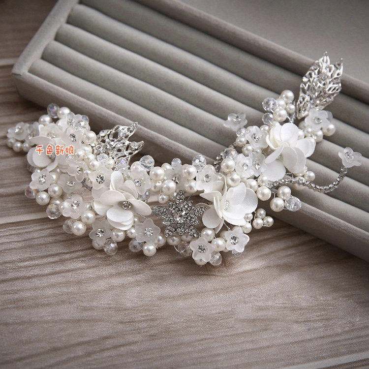 Wedding Headdress By hand Rhinestone Pearl Crystal Beads Flower Bridal Headband Hair Accessories