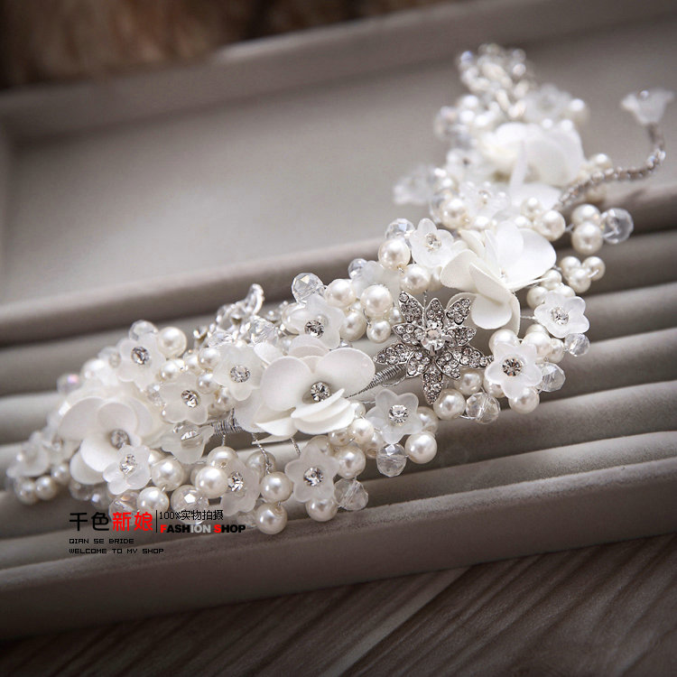 Wedding Headdress By hand Rhinestone Pearl Crystal Beads Flower Bridal Headband Hair Accessories