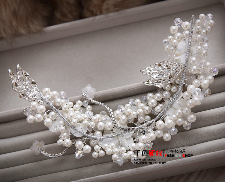 Wedding Headdress By hand Rhinestone Pearl Crystal Beads Flower Bridal Headband Hair Accessories