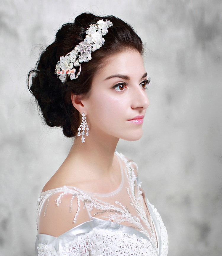 Wedding Headdress By hand Rhinestone Pearl Crystal Beads Flower Bridal Headband Hair Accessories