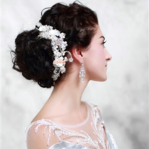 Wedding Headdress By hand Rhinestone Pearl Crystal Beads Flower Bridal Headband Hair Accessories