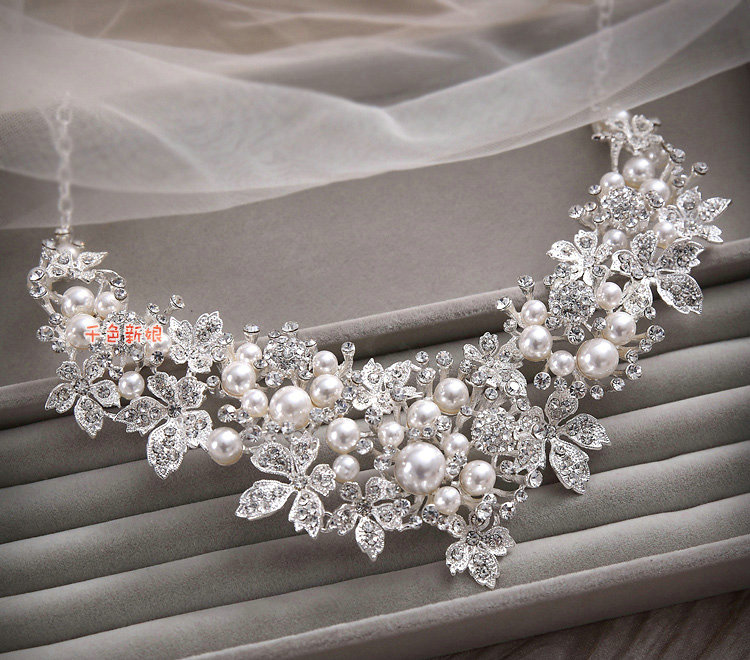 Wedding Jewellery Pearl Crystal Rhinestone Alloy Flower Bridal Necklace Earrings Sets Silver Plated