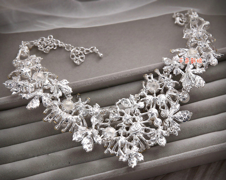 Wedding Jewellery Pearl Crystal Rhinestone Alloy Flower Bridal Necklace Earrings Sets Silver Plated
