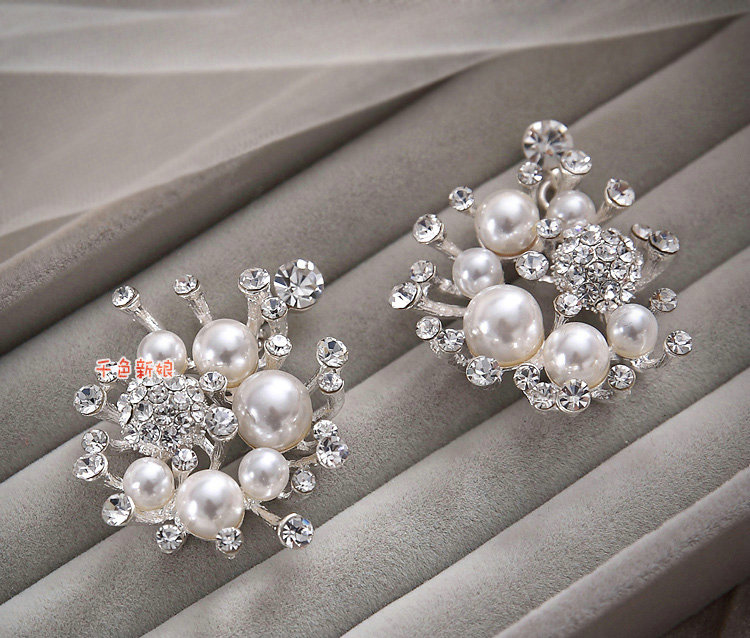 Wedding Jewellery Pearl Crystal Rhinestone Alloy Flower Bridal Necklace Earrings Sets Silver Plated