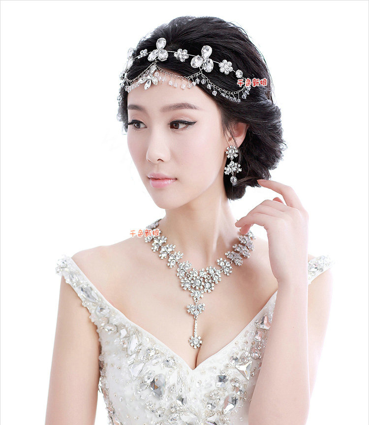Wedding Jewelry Alloy Flower Rhinestone Crystal Tassel Tiaras Necklace Earrings Set Bridal Party