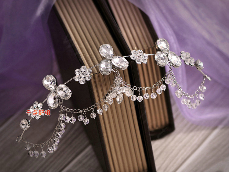 Wedding Jewelry Alloy Flower Rhinestone Crystal Tassel Tiaras Necklace Earrings Set Bridal Party