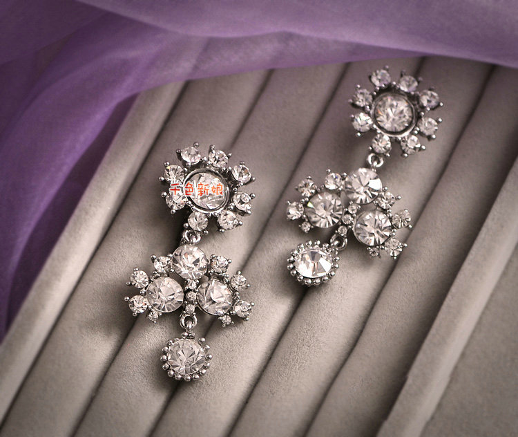 Wedding Jewelry Alloy Flower Rhinestone Crystal Tassel Tiaras Necklace Earrings Set Bridal Party