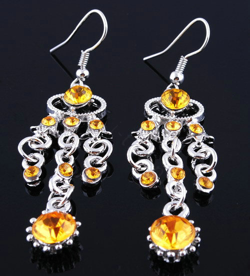 Wholesale Vintage Wedding Bridal Jewelry Alloy Tassel Flower Brown Rhinestone Bib Necklace Earrings Set