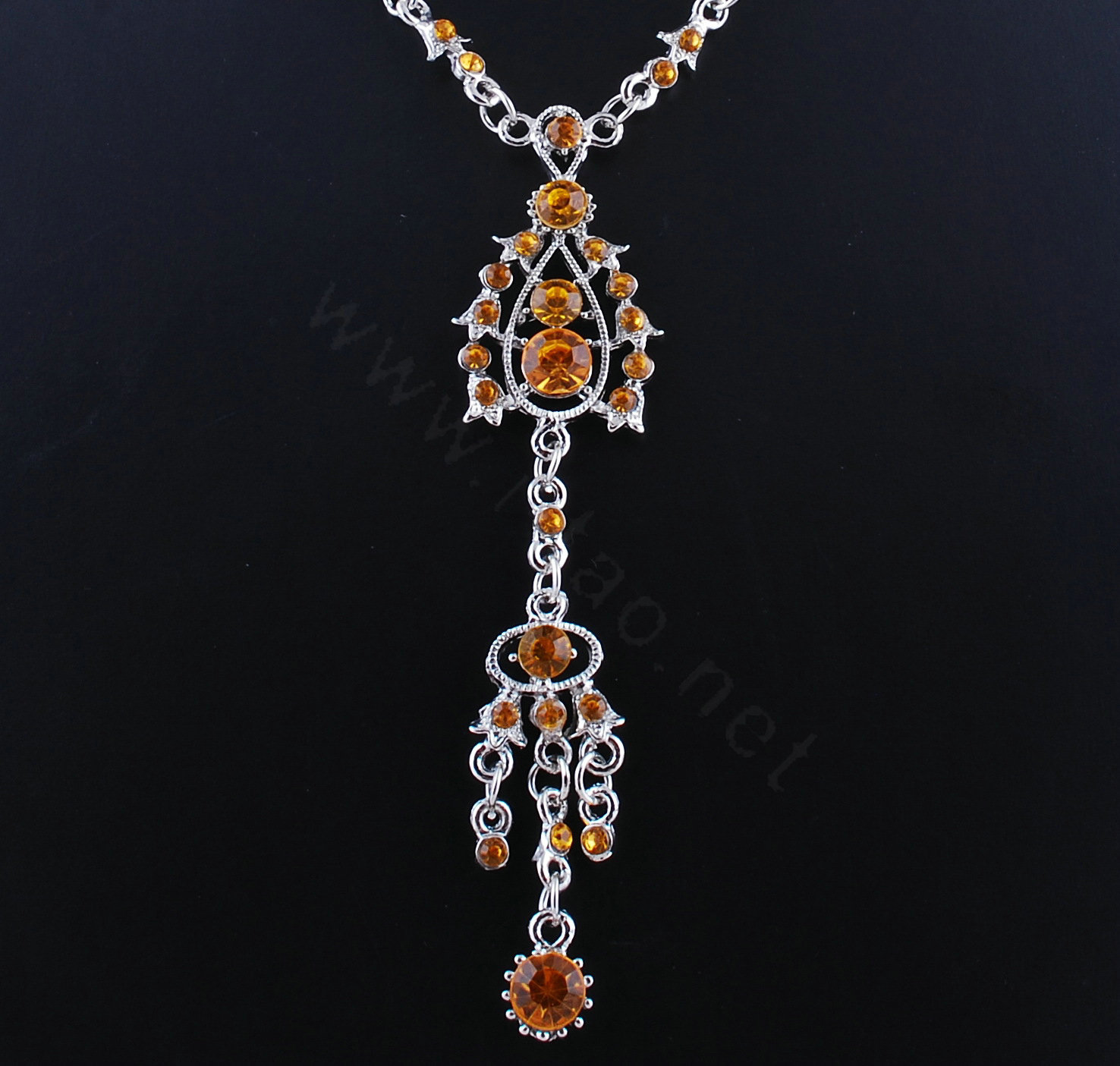 Wholesale Vintage Wedding Bridal Jewelry Alloy Tassel Flower Brown Rhinestone Bib Necklace Earrings Set