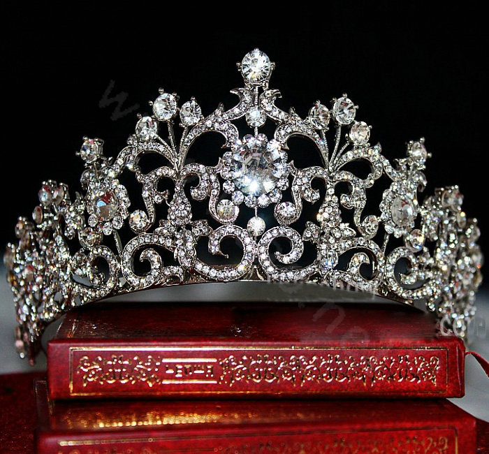 18K White Gold Plated Vintage Rhinestone Bridal Tiara Wedding Hair Accessories Crystal Pageant Crowns