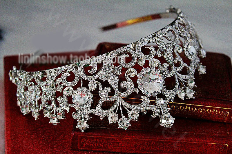 18K White Gold Plated Vintage Rhinestone Bridal Tiara Wedding Hair Accessories Crystal Pageant Crowns
