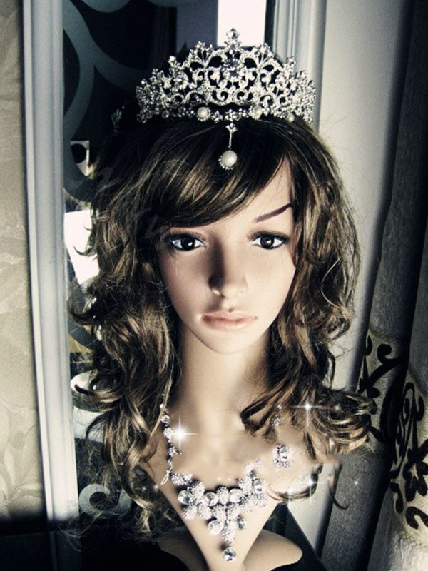 18K White Gold Plated Vintage Rhinestone Bridal Tiara Wedding Hair Accessories Crystal Pageant Crowns