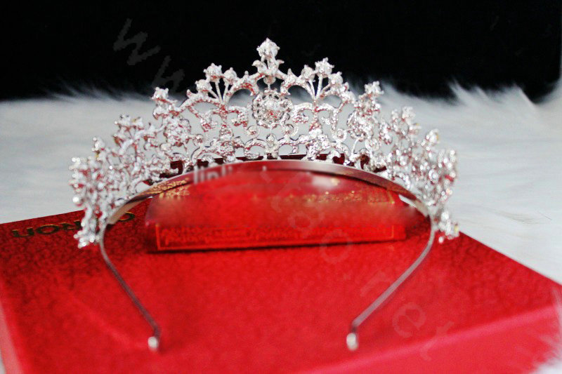 18K White Gold Plated Vintage Rhinestone Bridal Tiara Wedding Hair Accessories Crystal Pageant Crowns