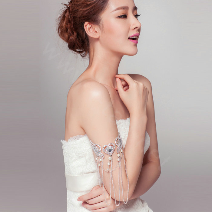 Angel wings Pearl Rhinestone Tassel Bridal Armlet Wedding Perform Bracelet Crystal Arm Chain