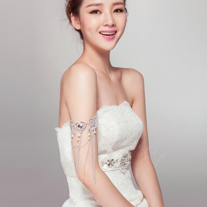 Angel wings Pearl Rhinestone Tassel Bridal Armlet Wedding Perform Bracelet Crystal Arm Chain