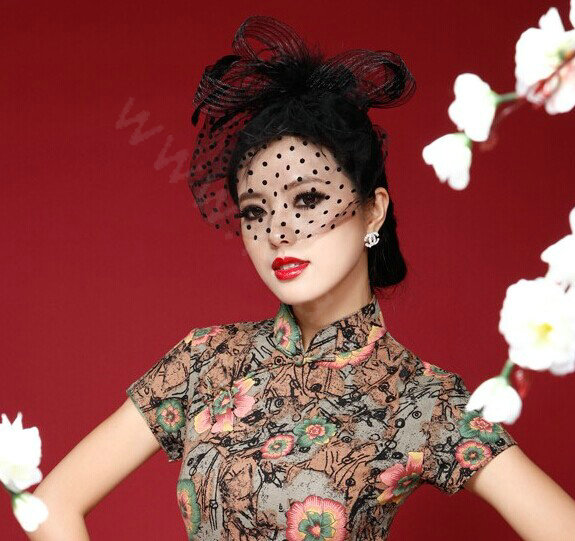 Beautiful Bridal Flower Feathers Fascinator Wedding Prom Party Black Gauze Hats Face Veils