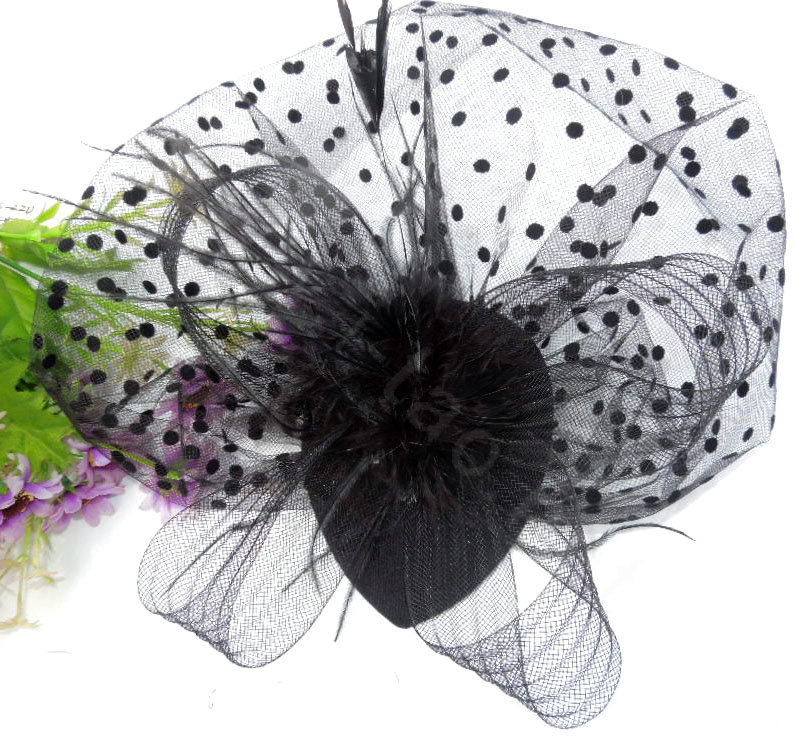 Beautiful Bridal Flower Feathers Fascinator Wedding Prom Party Black Gauze Hats Face Veils