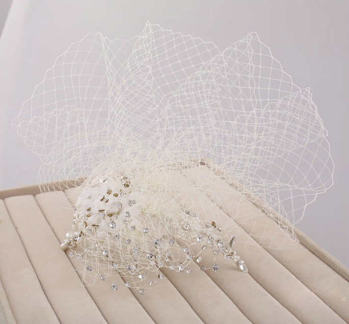 Beautiful Pearl Rhinestone Lace Bridal Gauze Headband Bride Wedding Dress Face Veils Hair Accessories