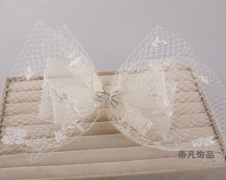 Bowknot Crystal Lace Gauze Bridal Fascinator Headpiece Bride Wedding Dress Prom Face Veils Hair Accessories